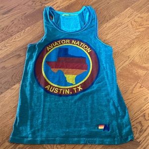 aviator nation tank size small color green ish blue